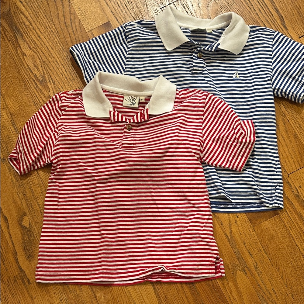 Classic Striped Kids Polo Shirt Duo - Red and Blue